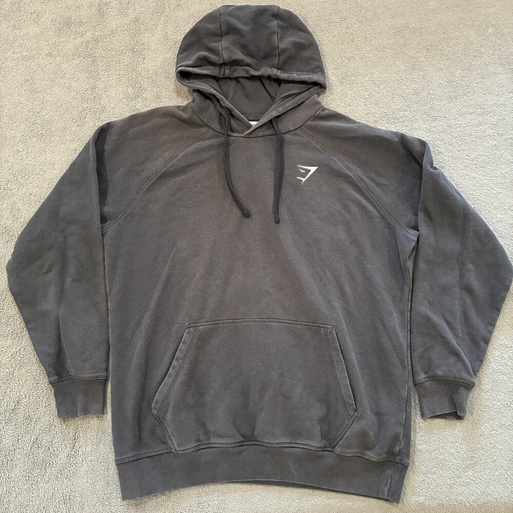Gymshark Crest Faded Black Athletic Hoodie Pullover Sweatshirt Men's Size Large